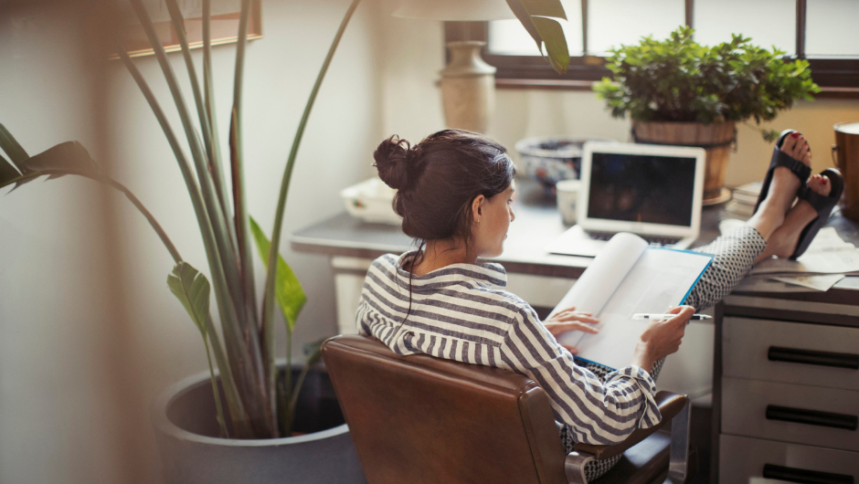 A person relaxing in a work from home enviroment